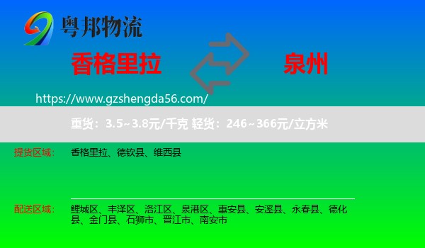 香格里拉到泉州物流