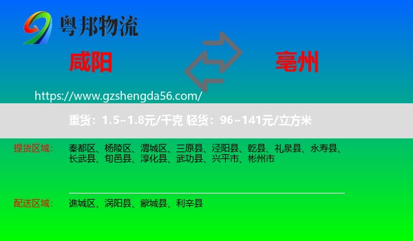 咸阳到亳州物流专线