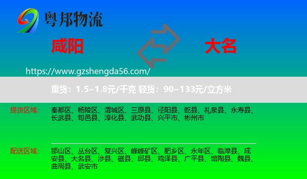 咸阳到大名县物流专线