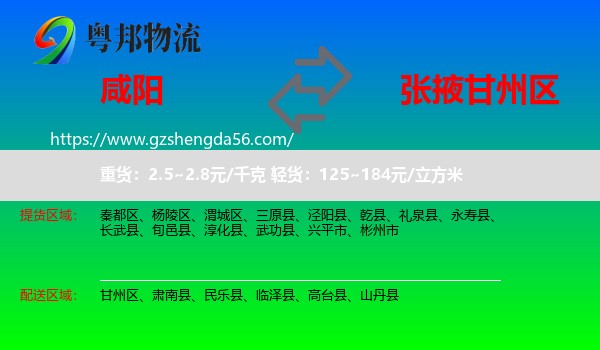 咸阳到甘州区物流专线