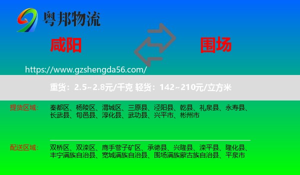 咸阳到围场满族蒙古族自治县物流专线