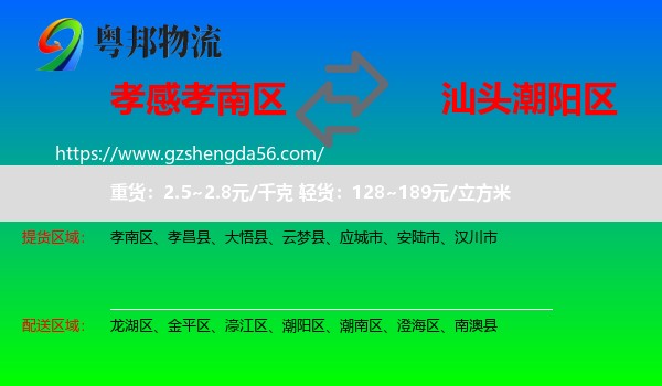 孝南区到潮阳区物流专线