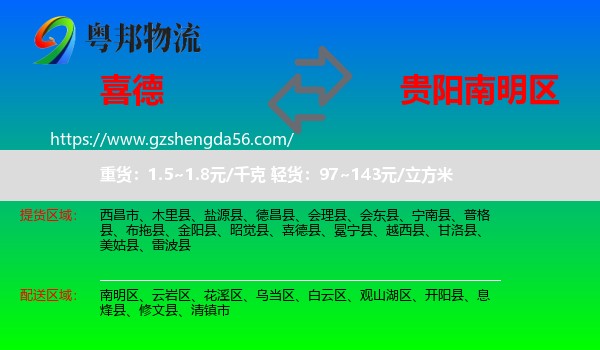 喜德县到南明区物流专线