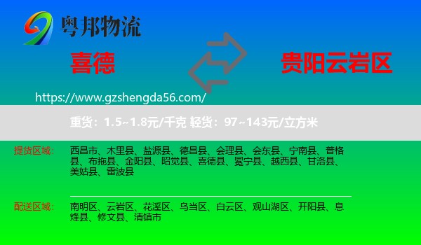 喜德县到云岩区物流专线