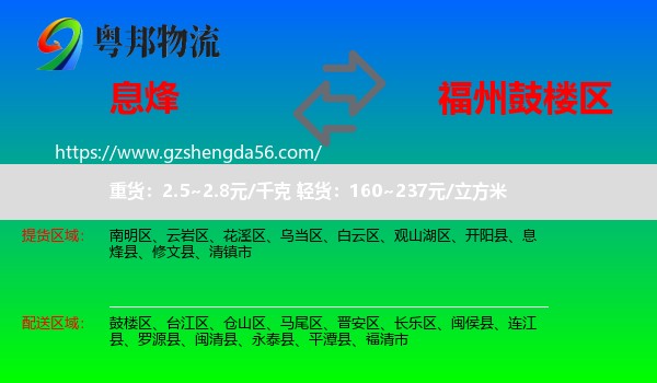 息烽县到鼓楼区物流专线