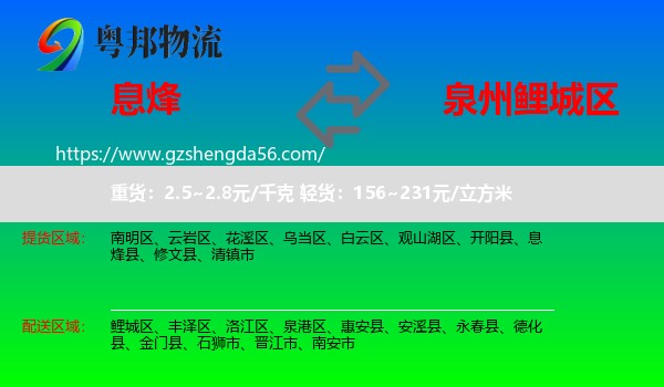 息烽县到鲤城区物流专线