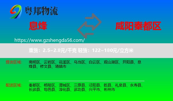 息烽县到秦都区物流专线