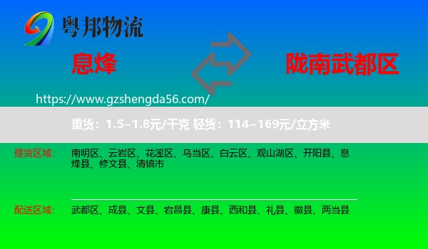 息烽县到武都区物流专线