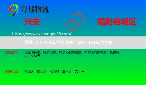 兴安盟到榕城区物流专线