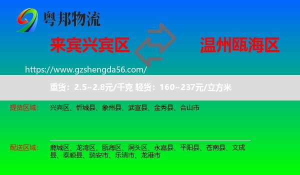 兴宾区到瓯海区物流专线