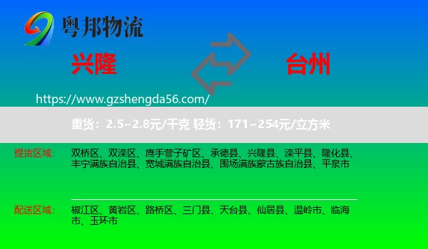 兴隆县到台州物流专线