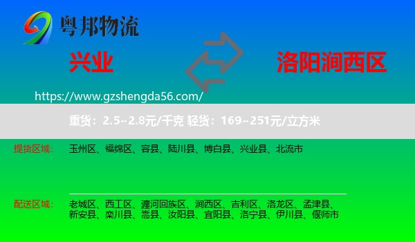 兴业县到涧西区物流专线