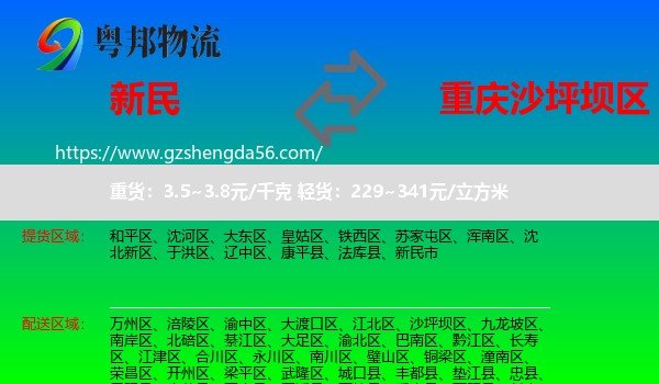 新民市到沙坪坝区物流