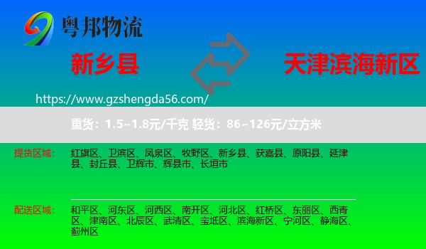 新乡县到滨海新区物流专线