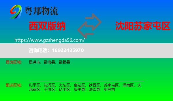 西双版纳到苏家屯区物流专线