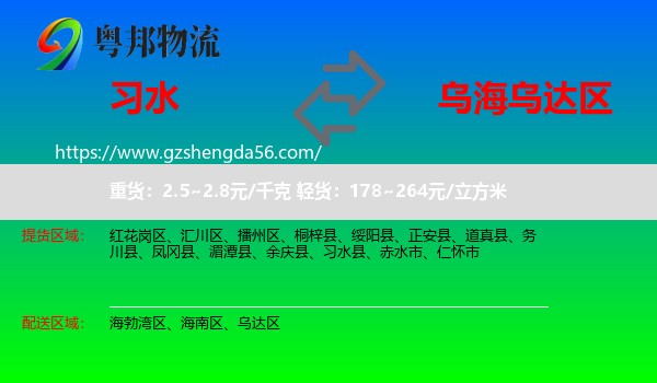 习水县到乌达区物流专线