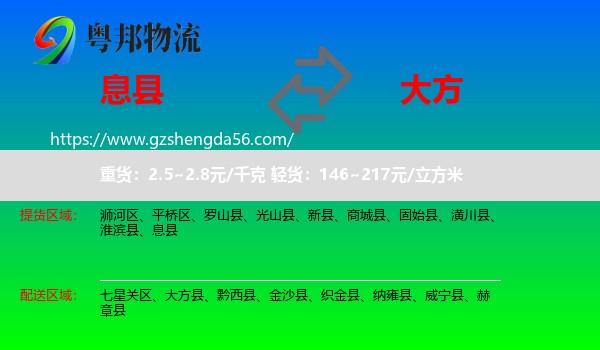 息县到大方县物流专线