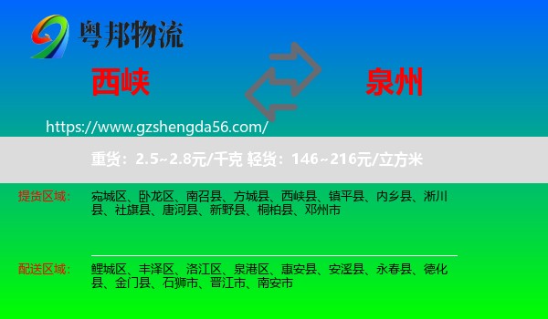 西峡县到泉州物流