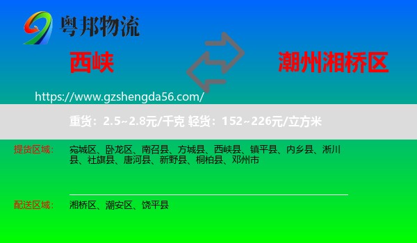 西峡县到湘桥区物流专线