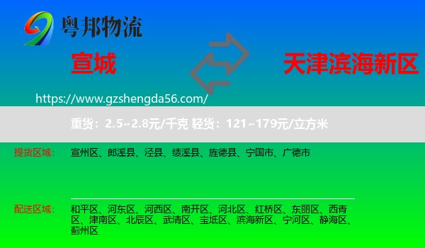 宣城到滨海新区物流