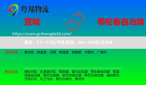 宣城到鄂伦春自治旗物流专线