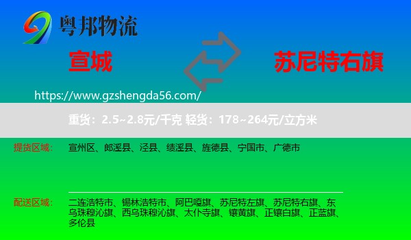 宣城到苏尼特右旗物流专线