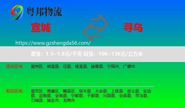 宣城到寻乌县物流专线