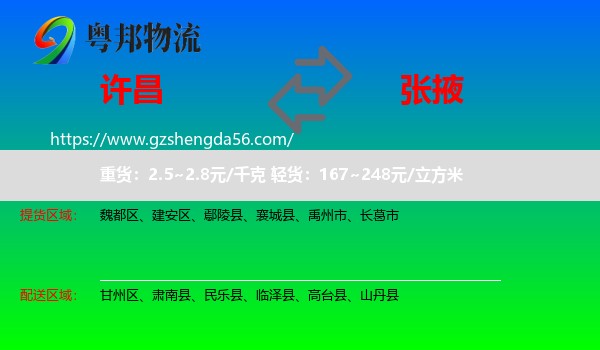 许昌到张掖物流专线