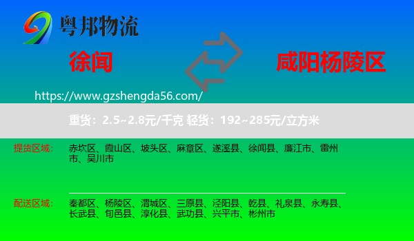 徐闻县到杨陵区物流专线