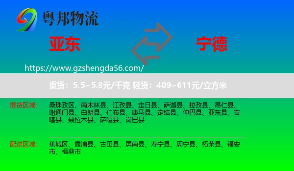 亚东县到宁德物流专线