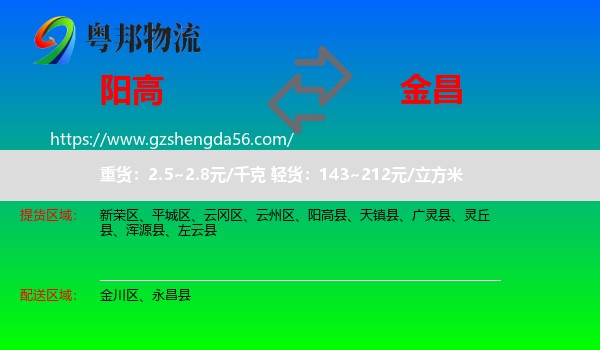 阳高县到金昌物流专线