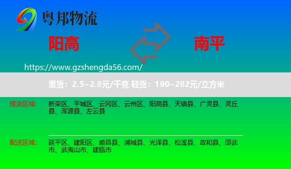 阳高县到南平物流专线