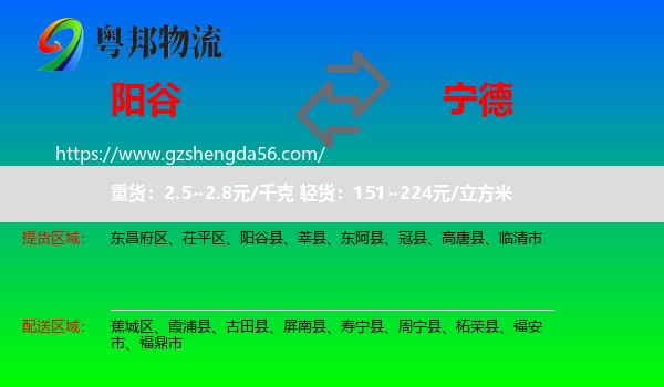 阳谷县到宁德物流专线