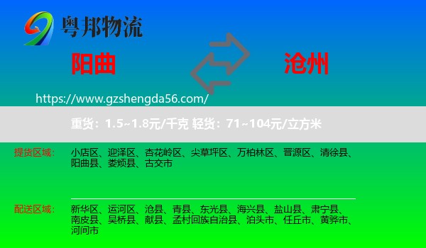阳曲县到沧州物流专线