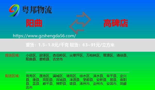 阳曲县到高碑店市物流专线