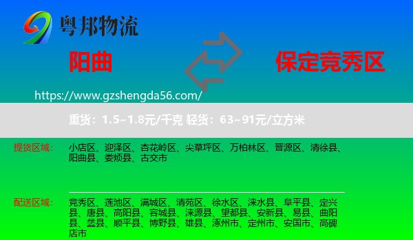 阳曲县到竞秀区物流专线