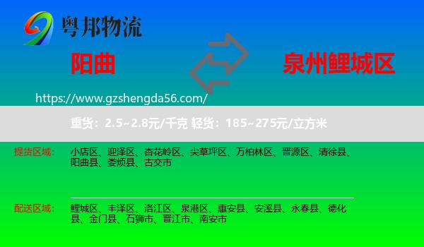 阳曲县到鲤城区物流专线