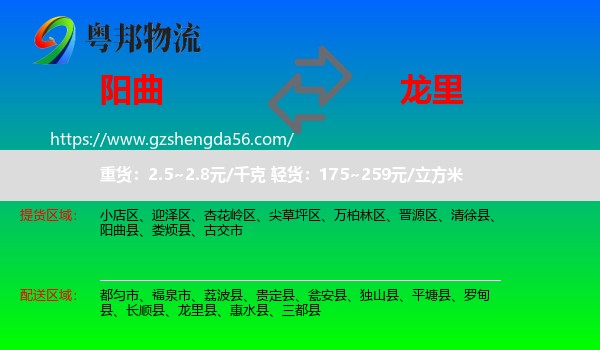阳曲县到龙里县物流专线
