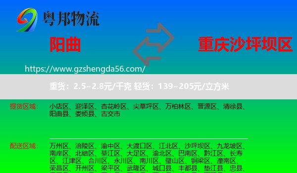 阳曲县到沙坪坝区物流专线