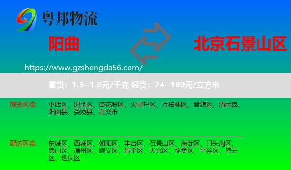 阳曲县到石景山区物流专线