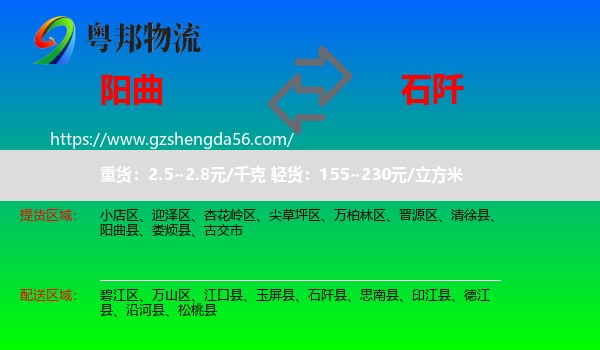阳曲县到石阡县物流专线