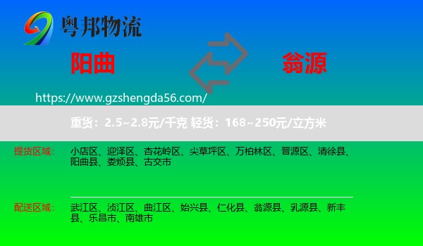 阳曲县到翁源县物流专线
