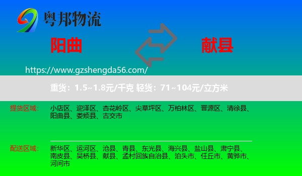 阳曲县到献县物流专线