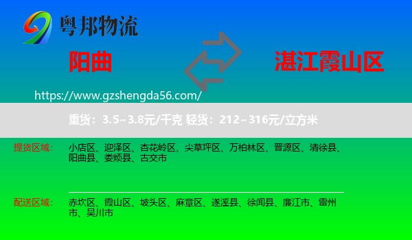 阳曲县到霞山区物流专线