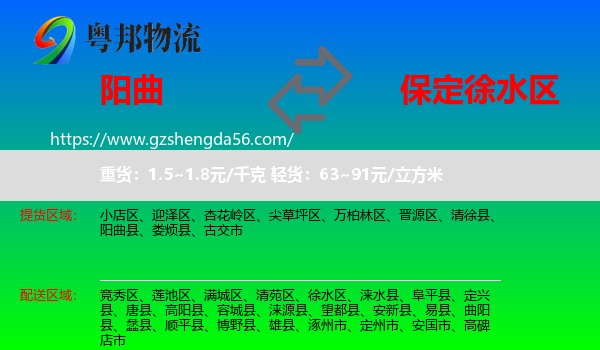 阳曲县到徐水区物流专线