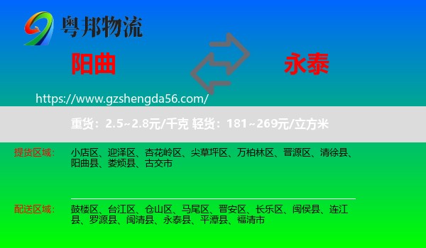 阳曲县到永泰县物流专线