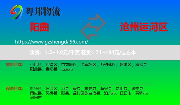 阳曲县到运河区物流专线