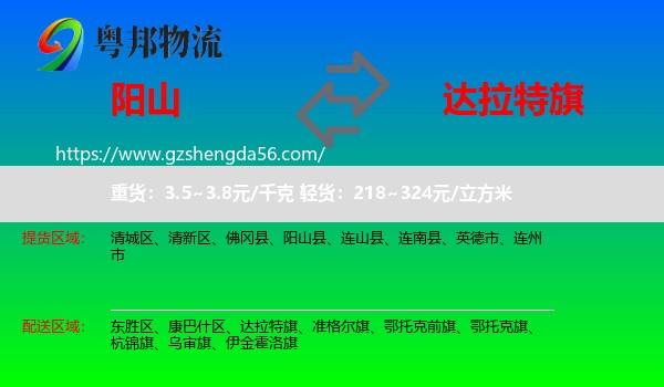 阳山县到达拉特旗物流专线