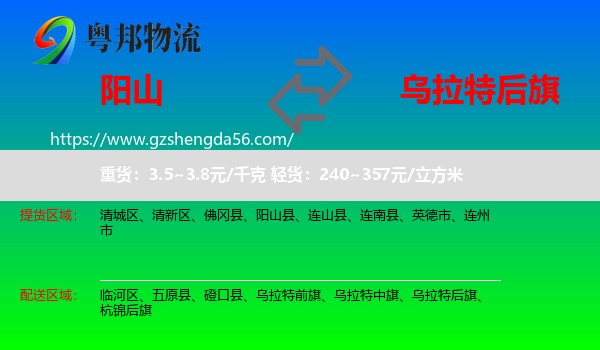 阳山县到乌拉特后旗物流专线