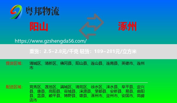 阳山县到涿州市物流专线